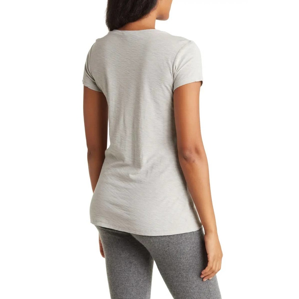 James Perse Women's Deep Scoop Neck Cap Sleeve Tee T-Shirt in Grey - Picture 2 of 3